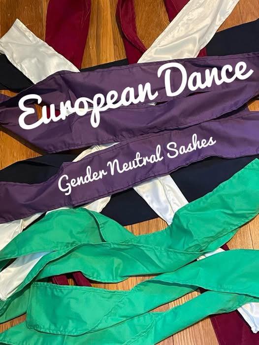 Picture with sashes of varying colors to be worn.
