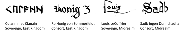 Signatures of Culaan Mac Cianain, Ro Honig von Sommerfeldt, Lous LeCoffrier, Sadb ingen Donnchadha